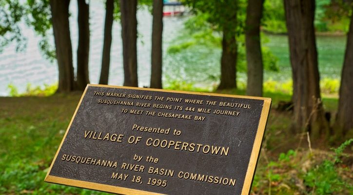Public marker showing the start of the Susquehanna River from OtsegoLake in Cooperstown, NY