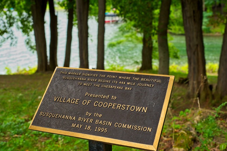 Public marker showing the start of the Susquehanna River from OtsegoLake in Cooperstown, NY